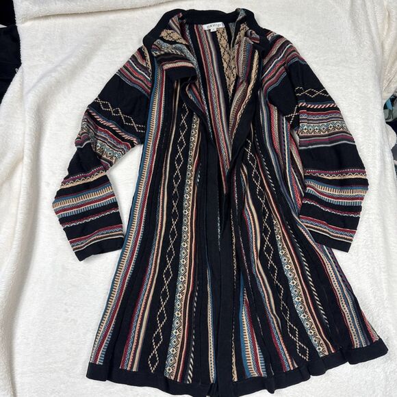 ORVIS Sweater Womens M Cardigan Wool Blend Striped Southwest Blanket - Picture 2 of 8